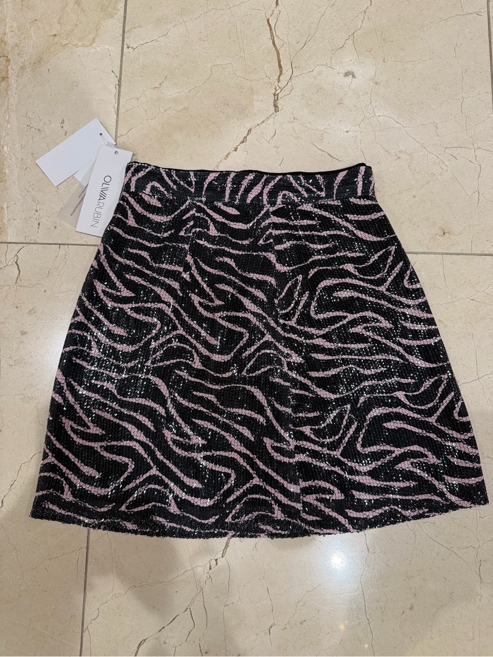 OLIVIA RUBIN Black and Pink Sequin Mini Skirt